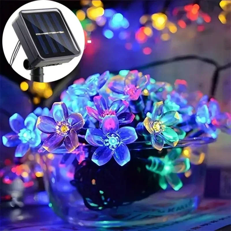 5M 20LED พลังงานแสงอาทิตย์ String ไฟกันน้ํากลางแจ้ง 8 โหมดแบตเตอรี่ดําเนินการเชอร์รี่ดอกไม้ Light Garden Party ตกแต่ง