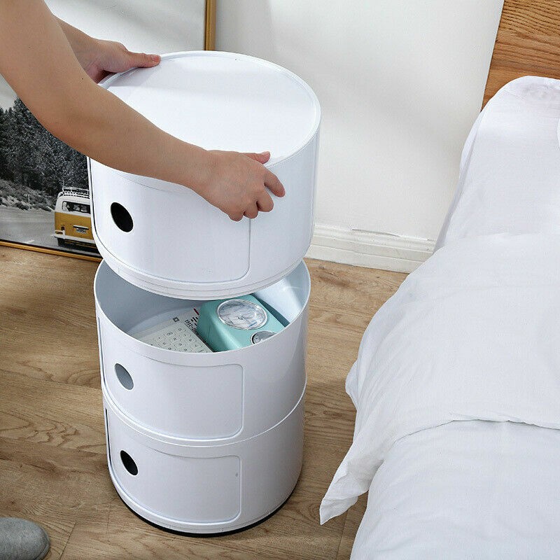 3 Tier Bianco Comodino Rotondo 3 Cassetti Comodino Comodino Armadio Moderno Moda Rotonda Piccola Dimensione Soggiorno Tavolino