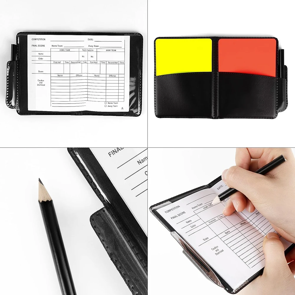 Soccer Referee Flag Set Checkered Linesman Flags Referee Cards with Record Book and Pencil Referee Whistle for Sports Football