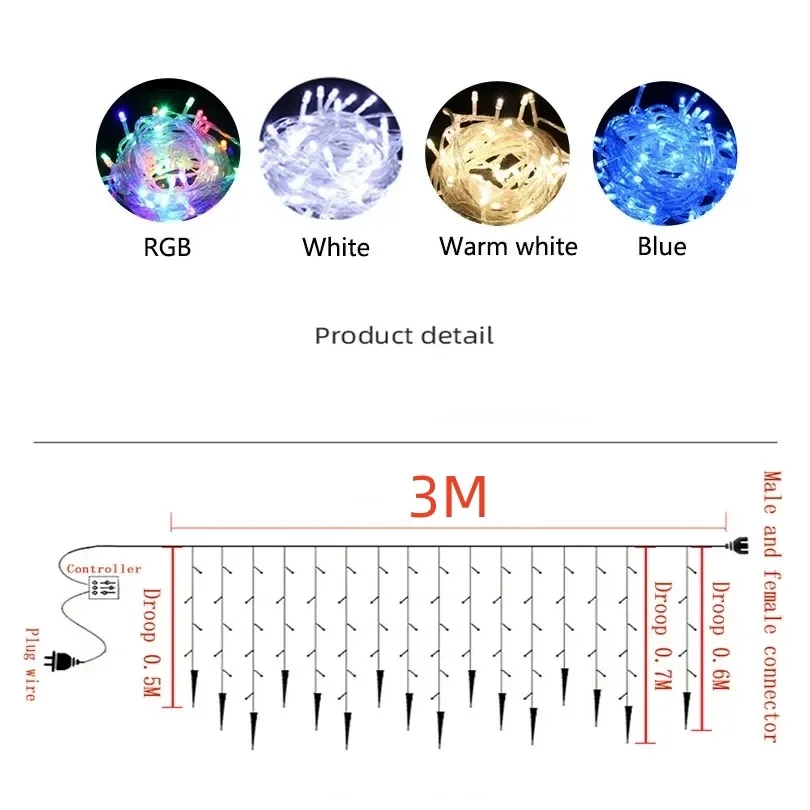 พวงดอกไม้ประดับม่านไฟ LED, สำหรับติดในฤดูหนาวขนาด0.3ม. 0.4ม. 0.5ม. สำหรับการตกแต่งคริสต์มาส2024