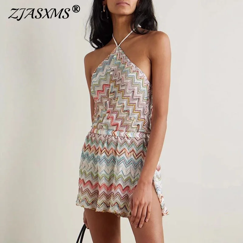 Bohemian Sexy Off Schulter Schlitz Kurzen Overall Frau Frühling Gestreiften Druck Halter Overall Strampler Hohl Backless Sommer Overalls