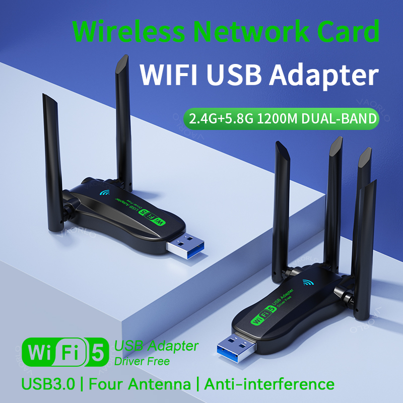1200Mbps WiFi USB Adapter Dual Band 2.4G+5.8Ghz Wi-Fi Dongle 4 Antenna 802.11AC USB3.0 High-Speed Wireless Card Receiver PC/Lapt