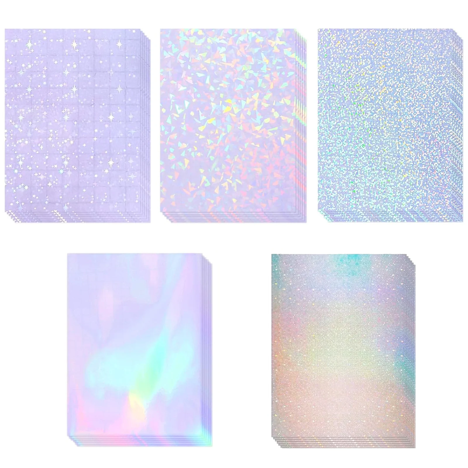 20 feuilles de papier autocollant holographique A4, vinyle Transparent auto-adhésif, feuilles de stratification transparentes imperméables 11.7x8.3 pouces, 5 styles