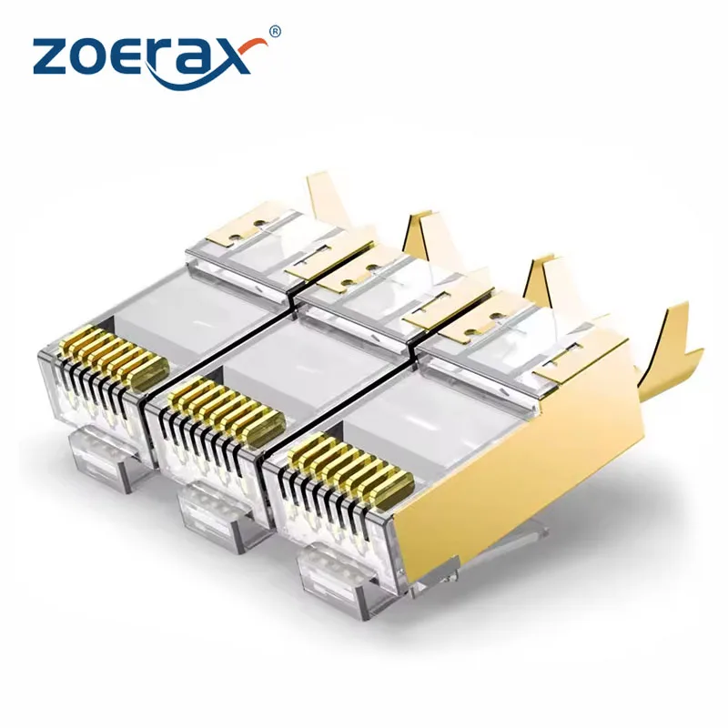 ZoeRax 10 шт. CAT6A/CAT7 экранированный разъем, непроходные концы RJ45 Ethernet 50u Позолоченные 8P8C Модульные вилки FTP/STP кабель
