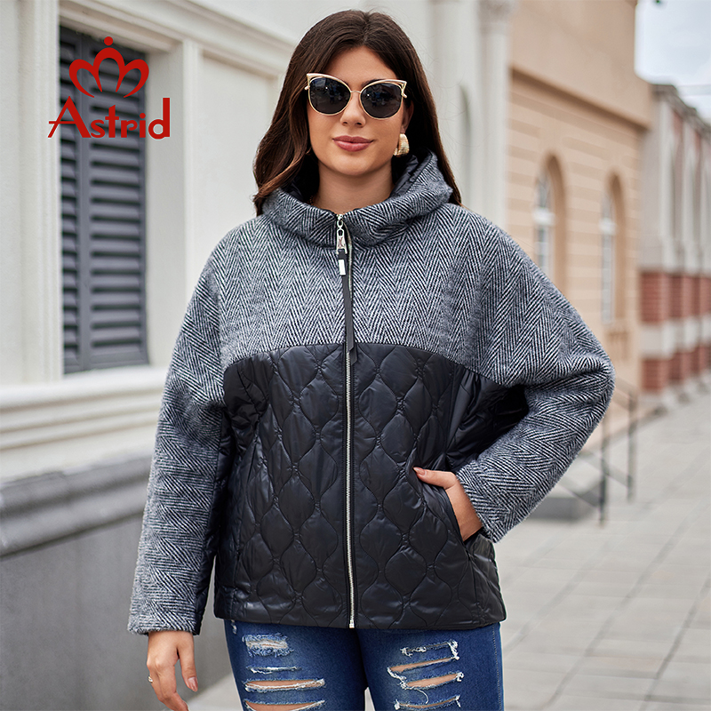 Aster D-Parka acolchada de talla grande para mujer, ropa con capucha cálida, chaqueta informal, abrigos de diseño empalmado, Otoño e Invierno