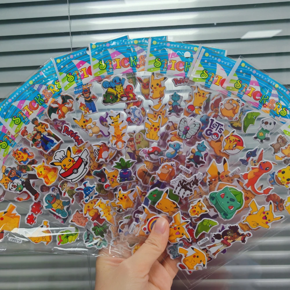สติกเกอร์โปเกมอนน่ารัก 12 แผ่น สติกเกอร์ 3 มิติ ลายปิกาจู ของเล่นเด็ก การ์ตูน สติกเกอร์แบบนูน ของรางวัล ของขวัญ