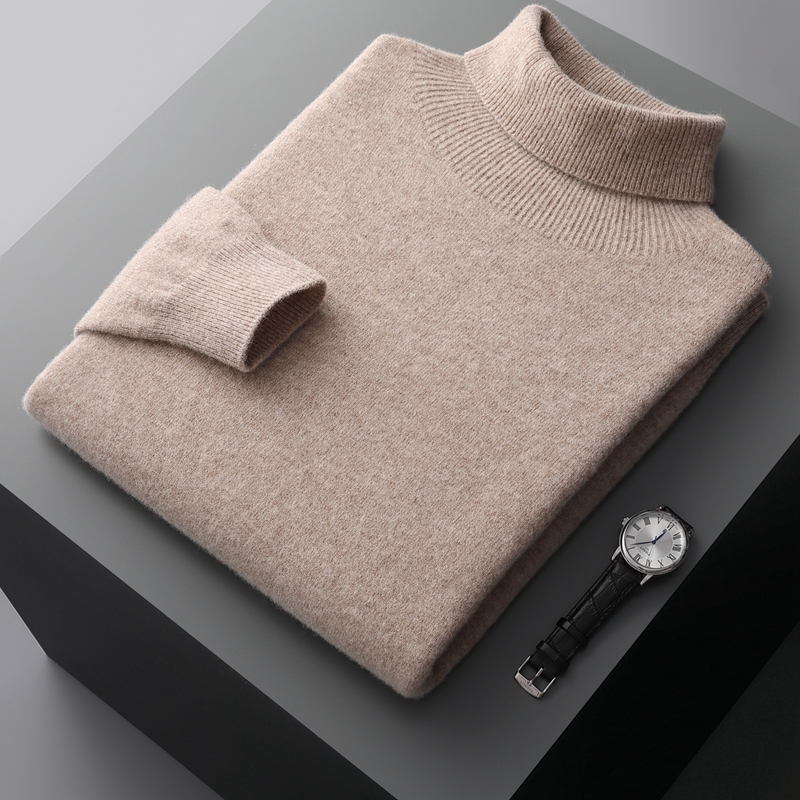 100% Pure Wol Eendelige Confectiekleding Heren Hoge Revers Pullover Herfst En Winter Basis Gebreide Veelzijdige Trui Casual Groot