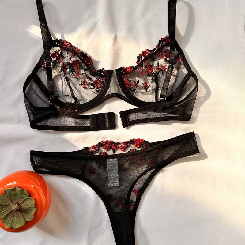 Lingerie sexy fantasia pizzo erotico set donna 2 pezzi biancheria intima da donna trasparente ricamo erotico bellissimo set di reggiseno e slip