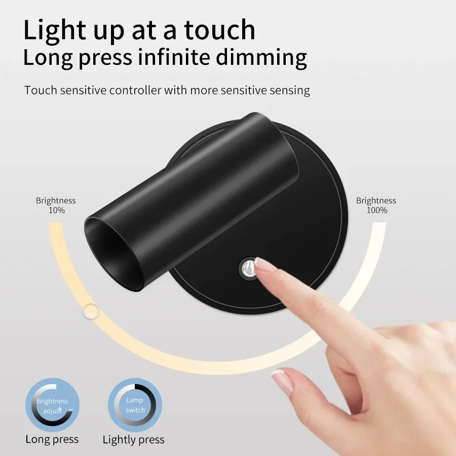Lámpara de pared LED recargable Luces nocturnas táctiles Foco magnético inalámbrico 360 °   Rotación para iluminación de lectura de cabecera de dormitorio