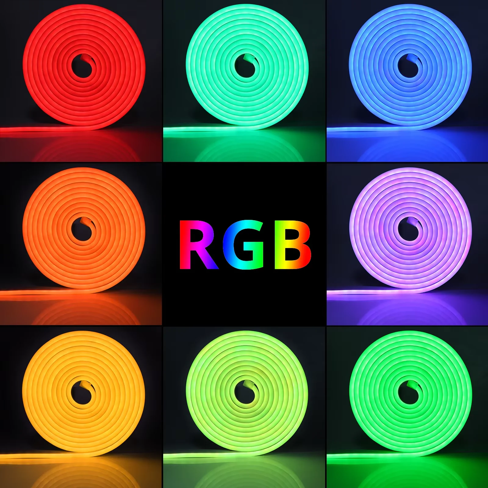 Luces de tira LED flexibles, luces de tira de neón que cambian de color RGB con aplicación/control remoto, luces de neón LED para exteriores impermeables IP67。