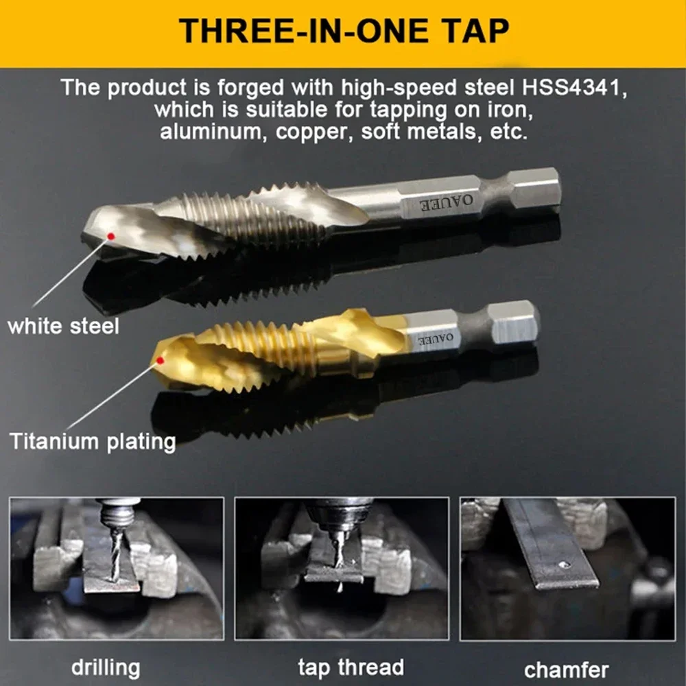 1/6 Tập Bộ Mũi Khoan Chuôi Lục Giác Mạ Titan HSS Vít Ren Tua Vít Bit Máy Hợp Chất Tập m3 M4 M5 M6 M8 M10 Dụng Cụ Cầm Tay