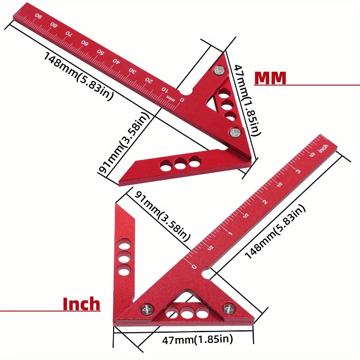 Metric/Inch Center Scribe Measuring Tool, Woodworking Line Caliber Gauge, 45/90 Degree Right Angle Line Gauge Carpenter Ruler
