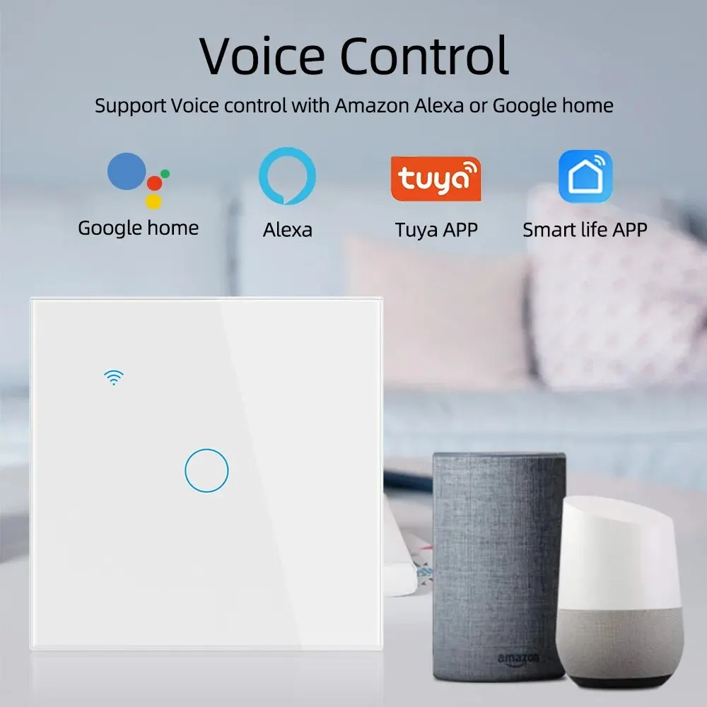 Interruptor inteligente wi-fi, luz da ue, interruptor de toque de parede, 220v, precisa de fio neutro, tuya smart life, funciona com alexa, google home, 1/2/3/4 gang