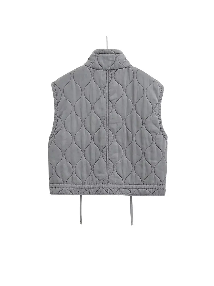 Nlzgmsj-Veste en coton avec poche pour femme, col montant, gilet zippé, streetwear féminin, automne et hiver 2024