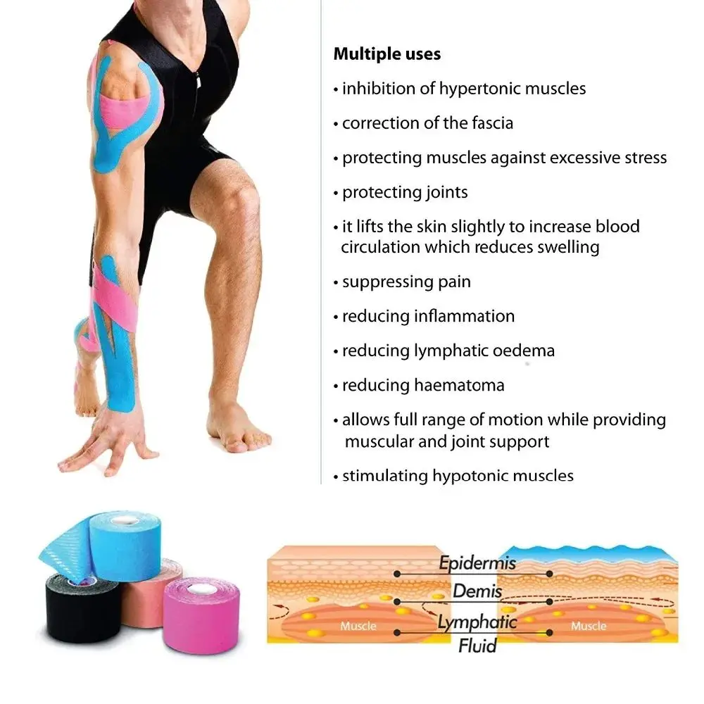 Nastri Kinesio Benda elastica Ginocchiere Nastri Kinesiologia Cuscinetti di supporto Bloccaggio Sport Benda autoadesiva Venda Kinesiotape ￼