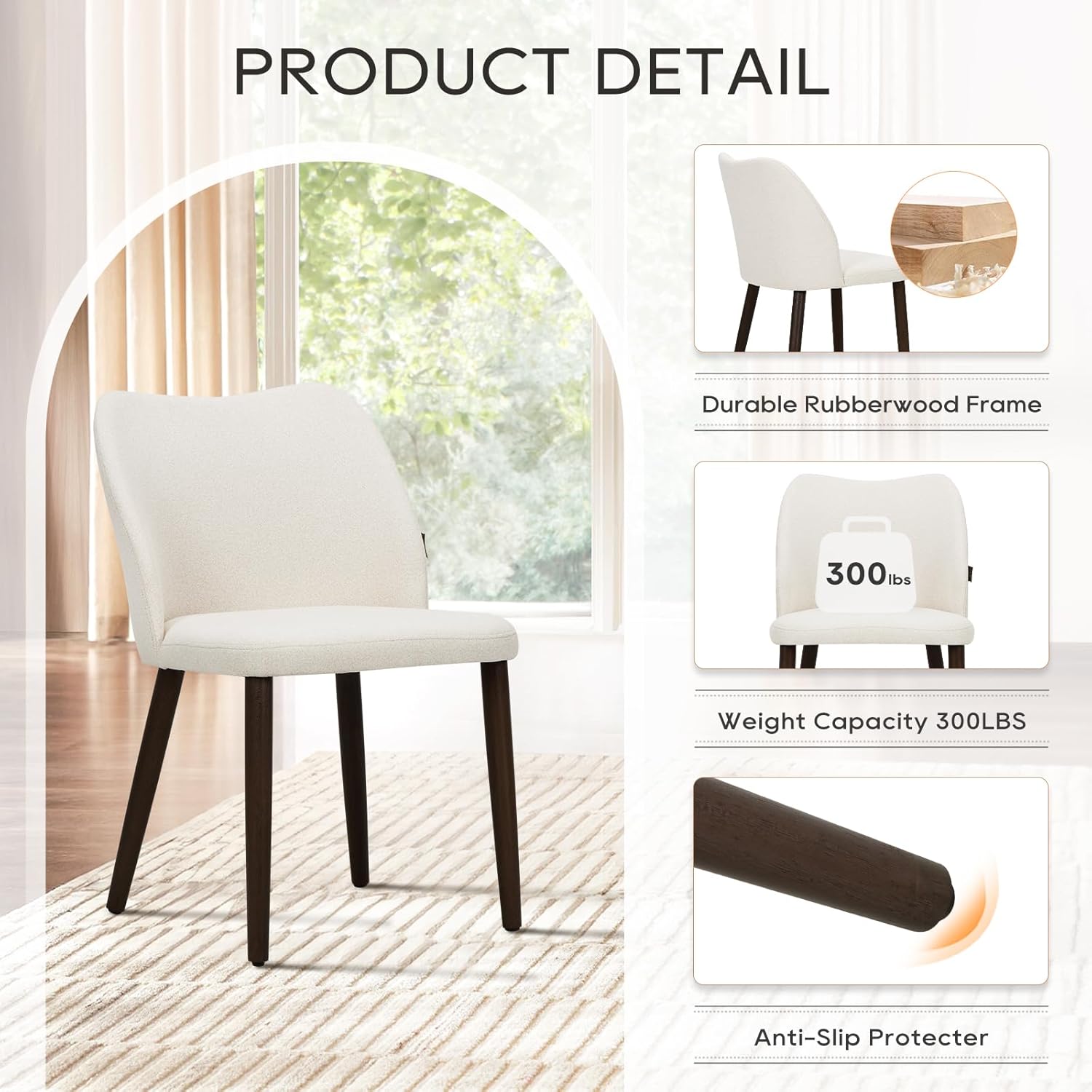 Upholstered Dining Chairs Set of 4, Modern Fabric Dining Room Kitchen Side Chair with Padded Seat and Wood Legs for Resta