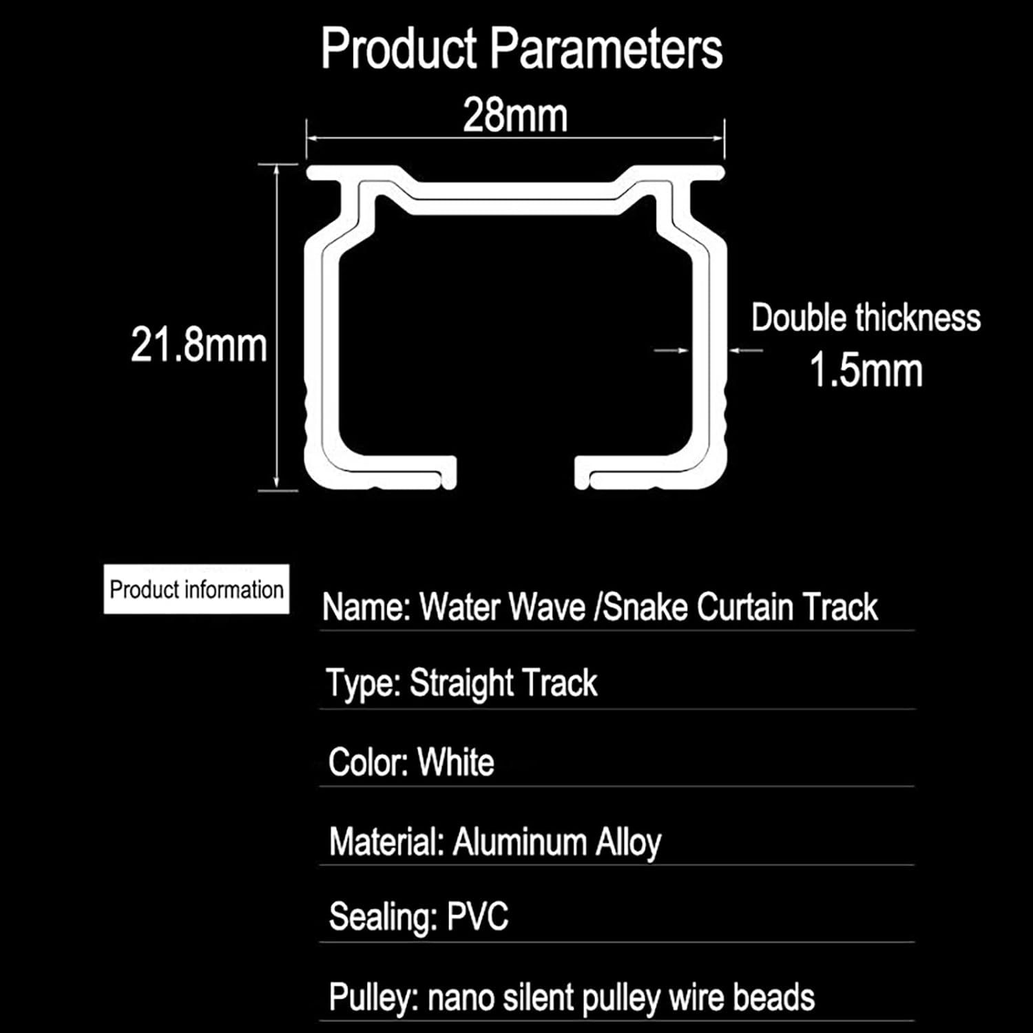 Aluminio resistente para montaje en pared/techo para bloqueo de luz, barra de cortina ondulada para oficina, sala de estar, dor