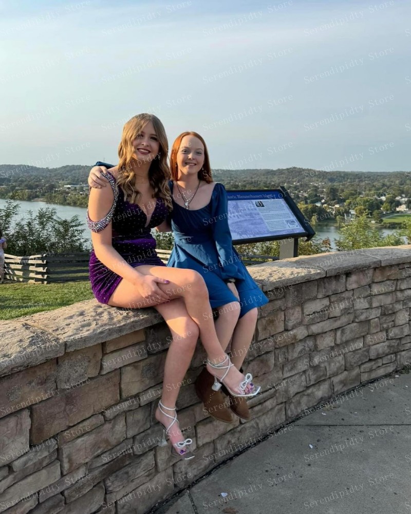 Serendipidty-パールのカクテルドレス,Vネック,ダークパープル,ベルベットのイブニングドレス,ストレート,タイト,パール