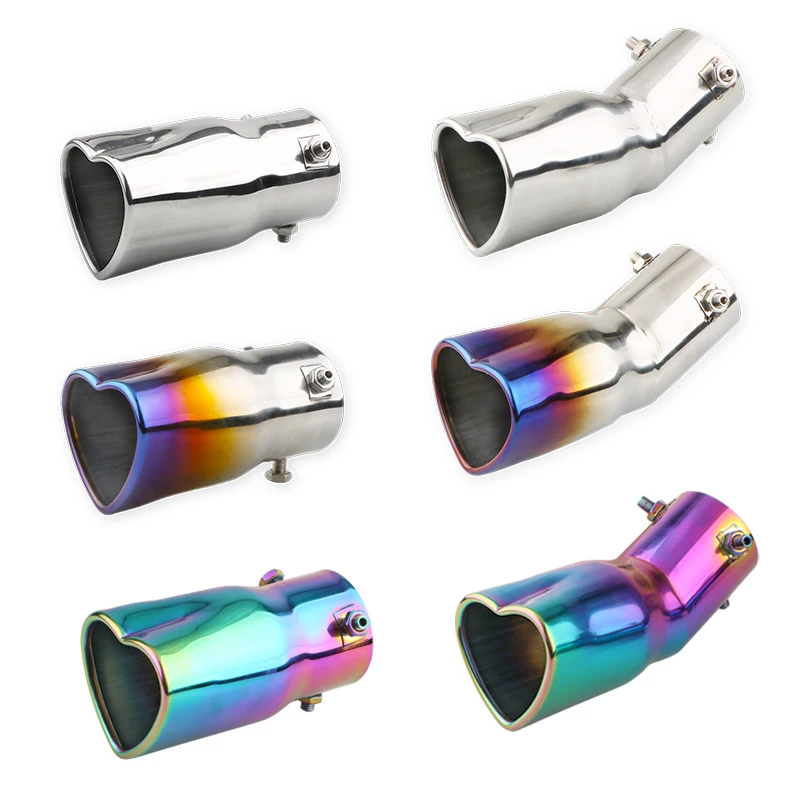 Piezas de coche, nuevo diseño, estilo en forma de corazón, accesorios para coche, 2,5 pulgadas, acero inoxidable, puntas de escape coloridas plateadas, silenciador, tubo de escape