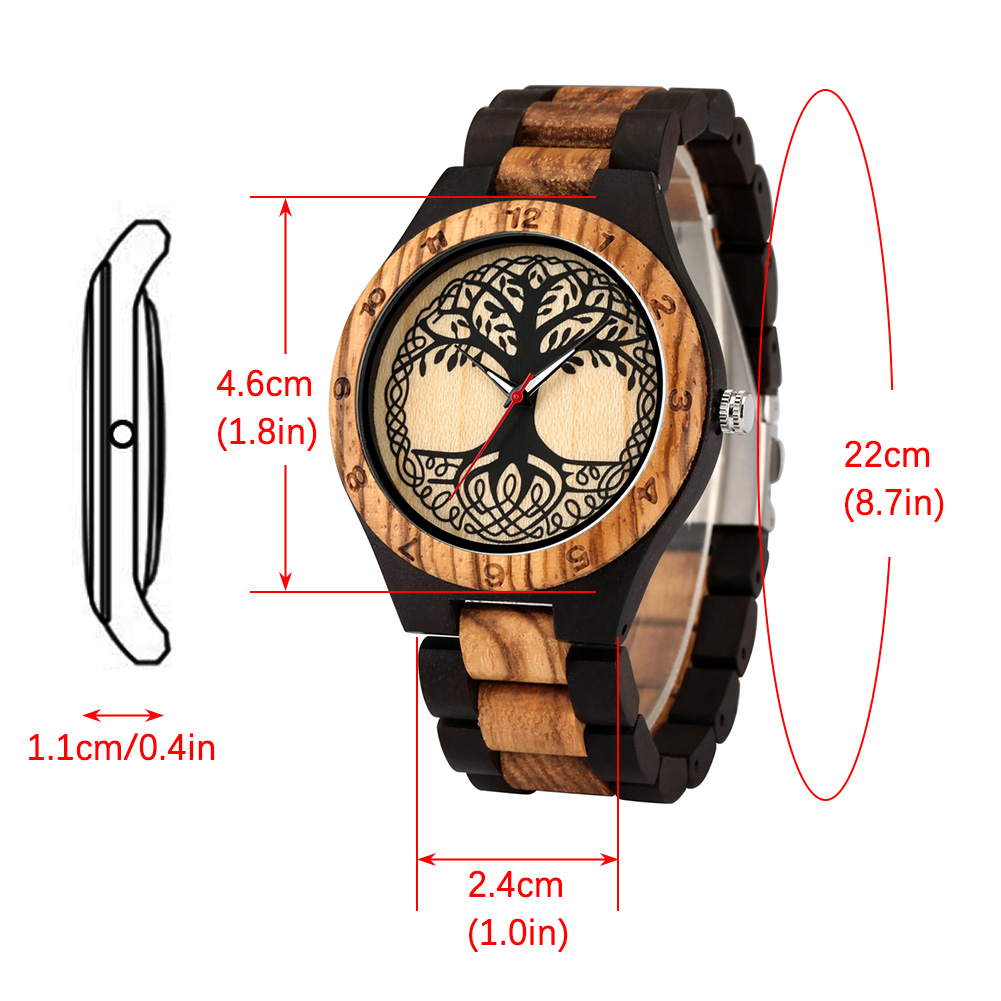 คลาสสิก Zebrawood นาฬิกาควอตซ์คู่ที่ไม่ซ้ำกันรูปแบบต้นไม้จอแสดงผลรอบ Dial สร้อยข้อมือผู้ชายผู้หญิงนาฬิกาข้อมือ