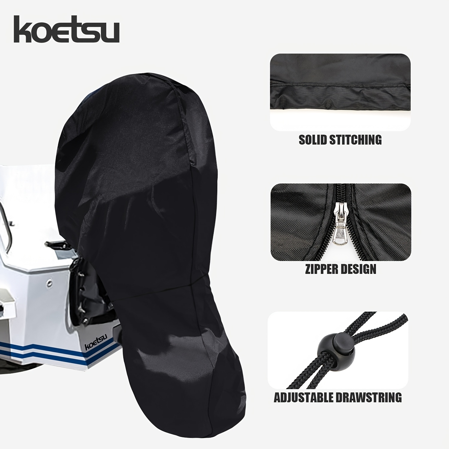 KOETSU verdickte Außenbordhaube 420D Oxford-Stoffmaterial schwarze Motorhaube passend für Yachtmotoren und Schiffsmotoren