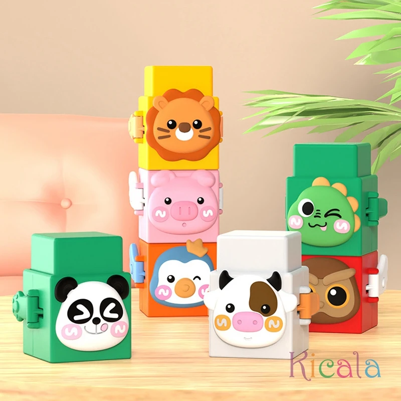 Baby Educational Stacking Toys Building Block Set Push Animal Toy Table Toy Cartoon Animal Stack Toy