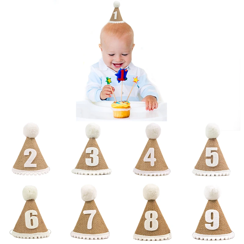 Sackleinen 1. Geburtstag Hut Baby Erster Geburtstag Party Neugeborener Junge Mädchen 1 2 3 Jahre alt Stirnband Babyparty Geburtstag Party Dekor