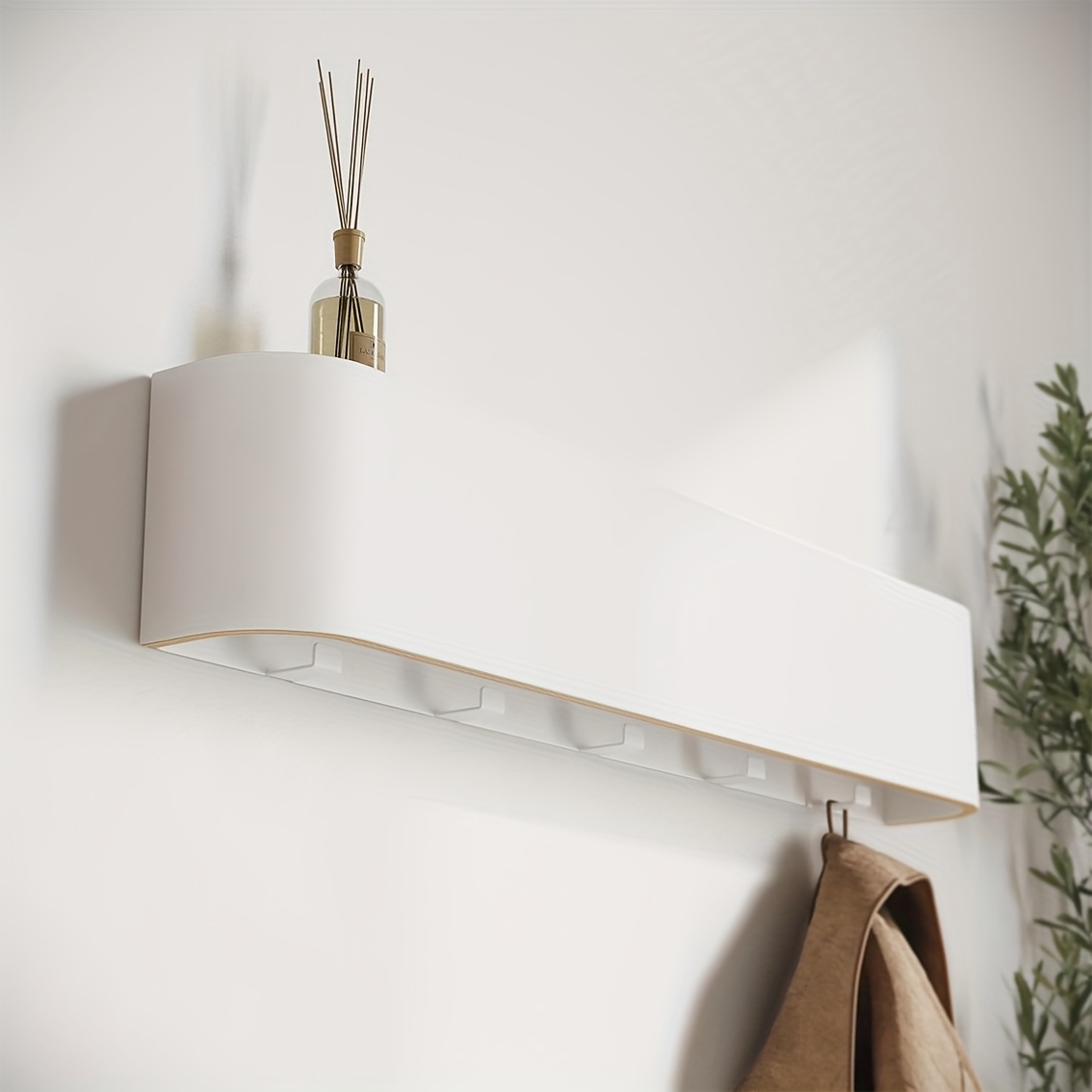 Modern Wall Coat Rack with Hidden Hooks & Shelf. Space-Saving, Solid Wood & Iron. For Entryway, Hallway. Easy Assembly.