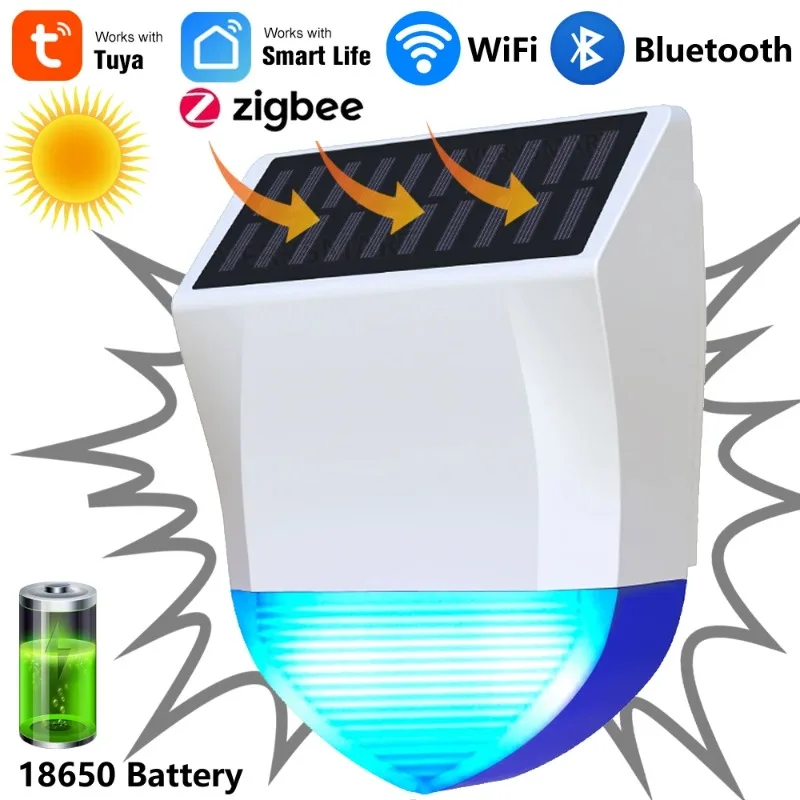 Tuya Smart Voor Zigbee/Wifi Sirene Alarm Waterdicht Buiten Met Zonne-energie En USB Voeding Optionele Afstandsbediening 95dB