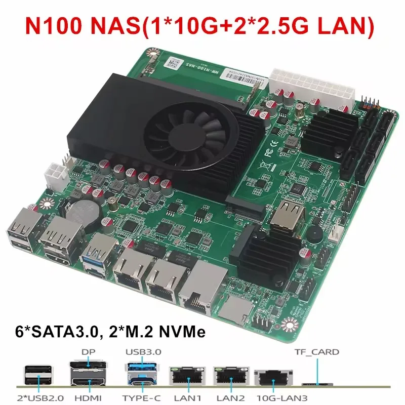 6-Bay N100 i3-N305 NAS Motherboard 1*10G 2*i226-V 2.5G 3LAN 2*M.2 NVMe 6*SATA3.0 1*DDR5 Firewall Router Mini ITX Mainboard