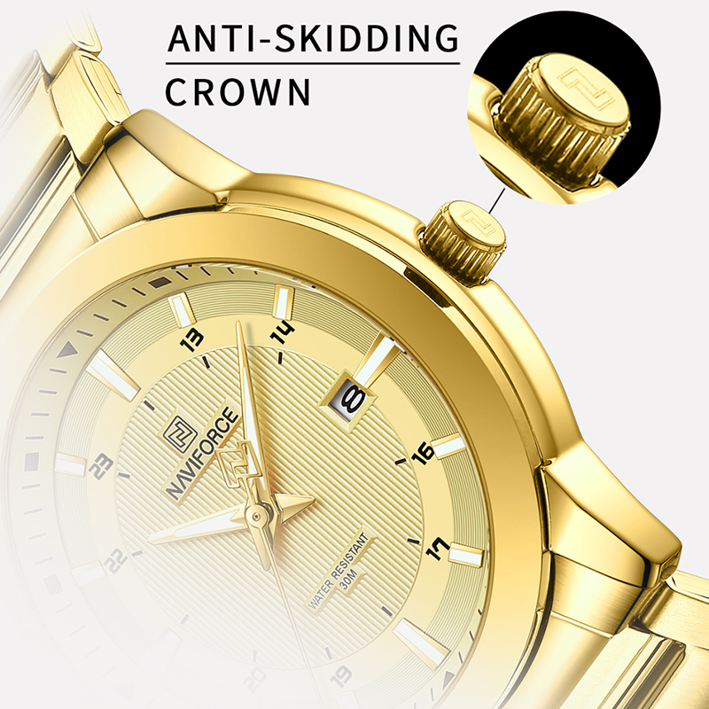 NAVIFORCE-relojes para hombre con correa de acero inoxidable, pulsera deportiva informal de cuarzo, resistente al agua, con fecha, 2024
