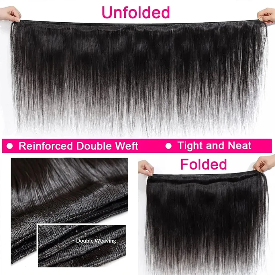 Pacotes de cabelo humano reto de osso com 13x4 hd renda frontal com extensões brasileiras tecidas 3 pacotes com fecho para mulheres