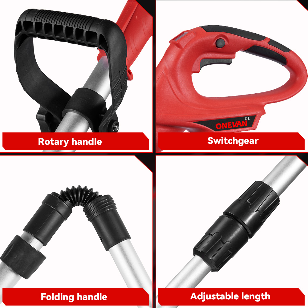 Onevan cortador de grama elétrico sem escova, 10 polegadas, 36000rpm, aparador de grama sem fio, ferramenta elétrica de jardim para makita, pino de bateria de 18v