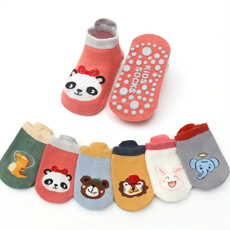 6 pares de calcetines de algodón para niños con bonitos dibujos de animales, cómodos y transpirables calcetines antideslizantes para el suelo para bebés