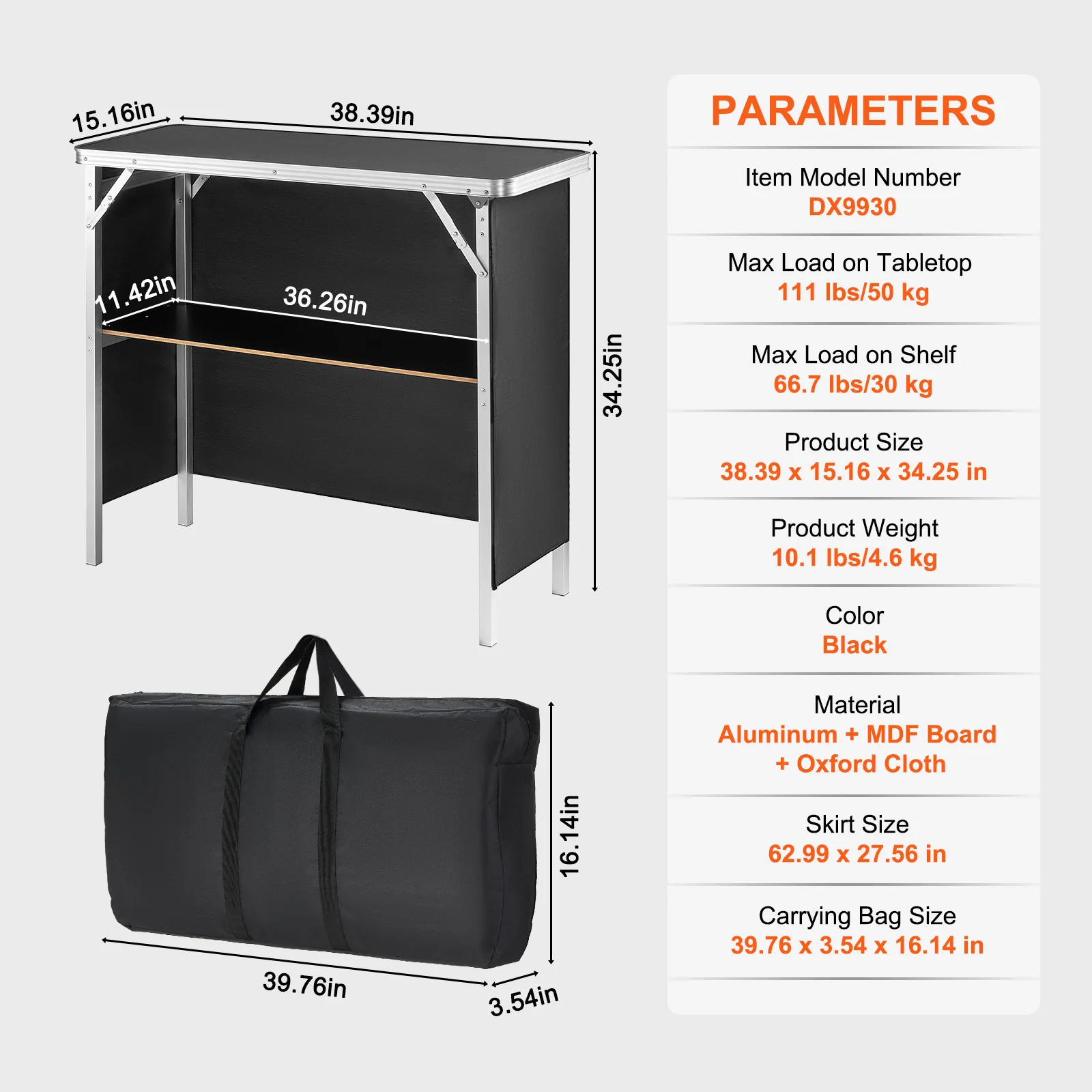 SucceBuy Folding Portable Bar Table Tradeshow Podium Table for Party Picnic Exhibition Include Carrying Case Storage Shelf Skirt
