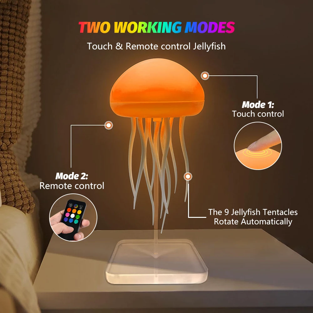 Novidade rgb medusa luz noturna sensor de toque mudança de cor recarregável lâmpada de mesa fofa para quartos sala de estar