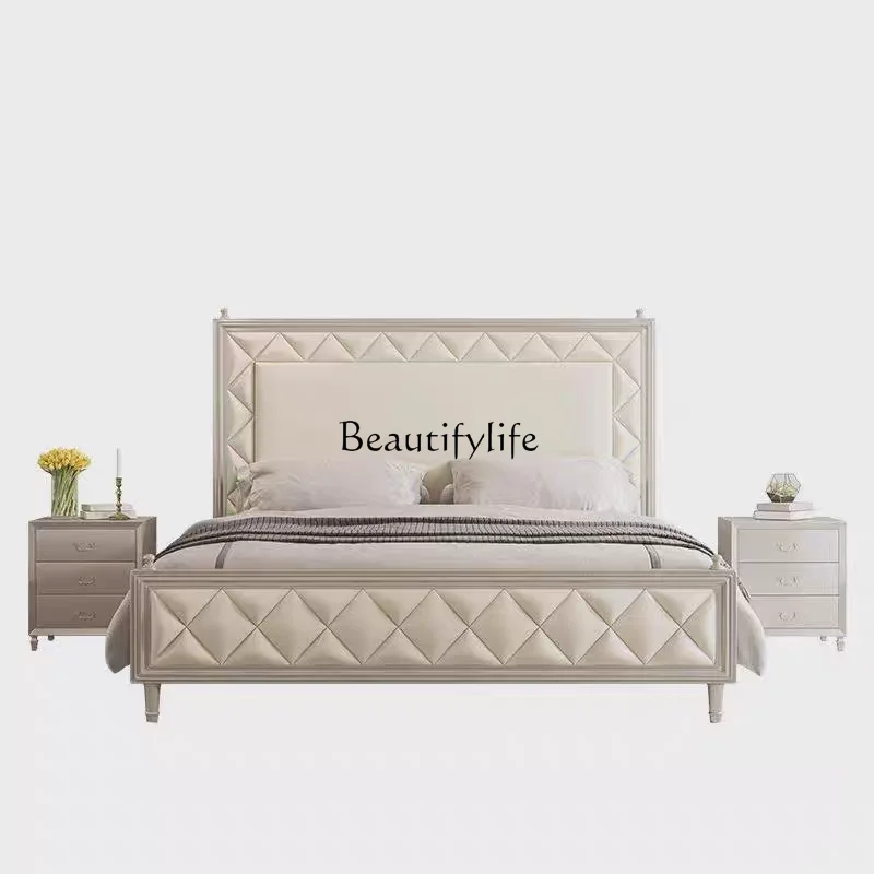 Tempat tidur kayu solid gaya krem mewah ringan Amerika tempat tidur ganda kamar tidur utama sederhana modern