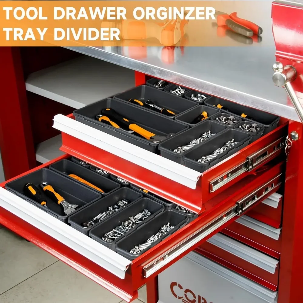 61/45/34/24/9PCS Desk Drawer Organizers 5 Size Interlocking Shallow Tool Organizer Tray Dividers Toolbox Storage Bins Container