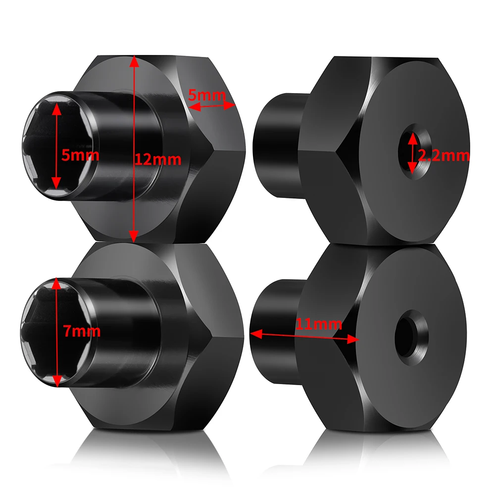 YEAHRUN Aluminum Alloy 5mm to 7mm Hex Wheel Hub Adapter Conversion for WPL D12 1/10 SCX24 Wheels on WPL