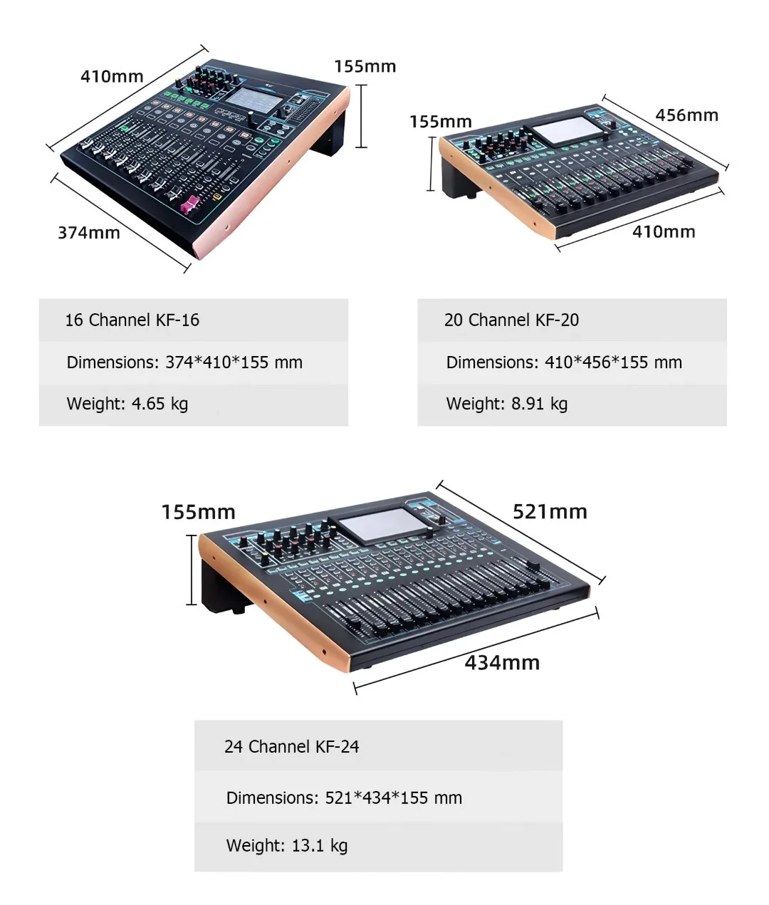 KF-20 20 Channel 6 Group Professional Audio Mixing Console Digital Sound Mixer Console With 7-inch Touchscreen Display USB