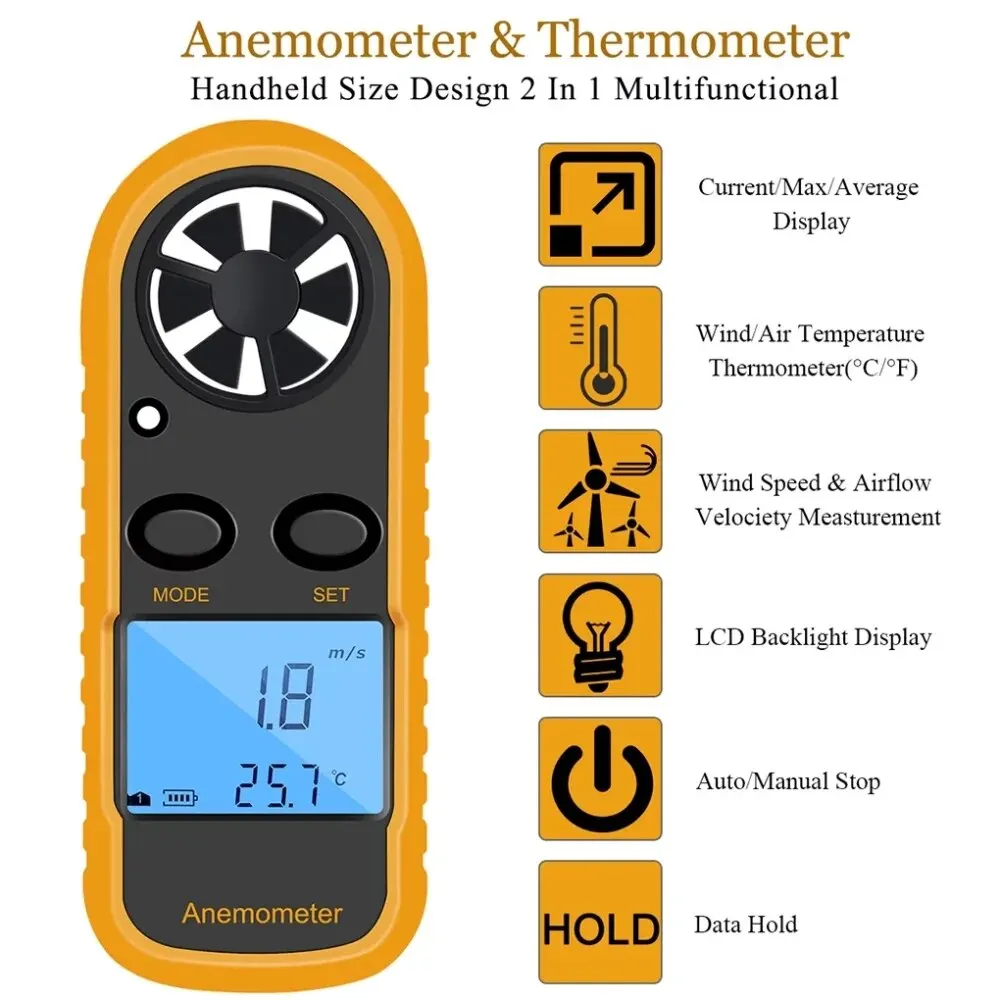 Digitale Anemometer-Taschen-Smart-Anemometer-Luftwind geschwindigkeit skala misst Wind geschwindigkeit und Temperatur genau