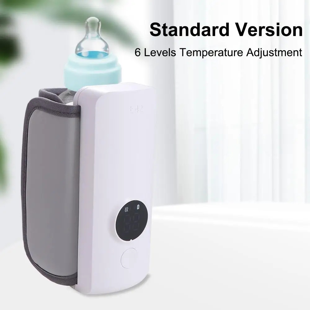 Calentador de biberones recargable por USB, 6 niveles con pantalla de temperatura, calentador de leche, funda aislante, calentador de biberones seguro para viaje