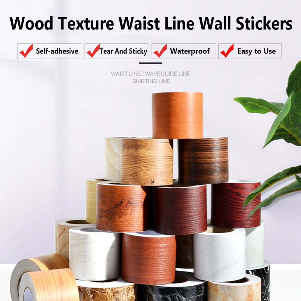Self-adhesive PVC Waterproof Wood Waist Line Wallpaper Skirting Line Wall Border Stickers Home Decor