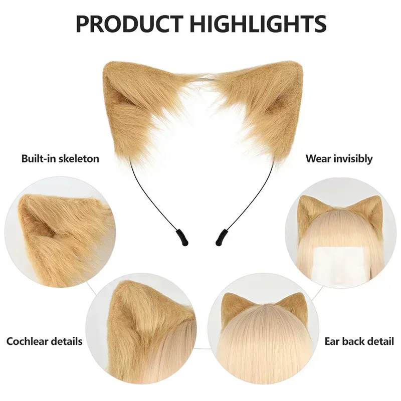 Fox Tail Fox Ears Set Plus Cute Paw Gloves Cosplay Animation Exhibition Halloween Party Animal Ears and Tail Set Plush Props
