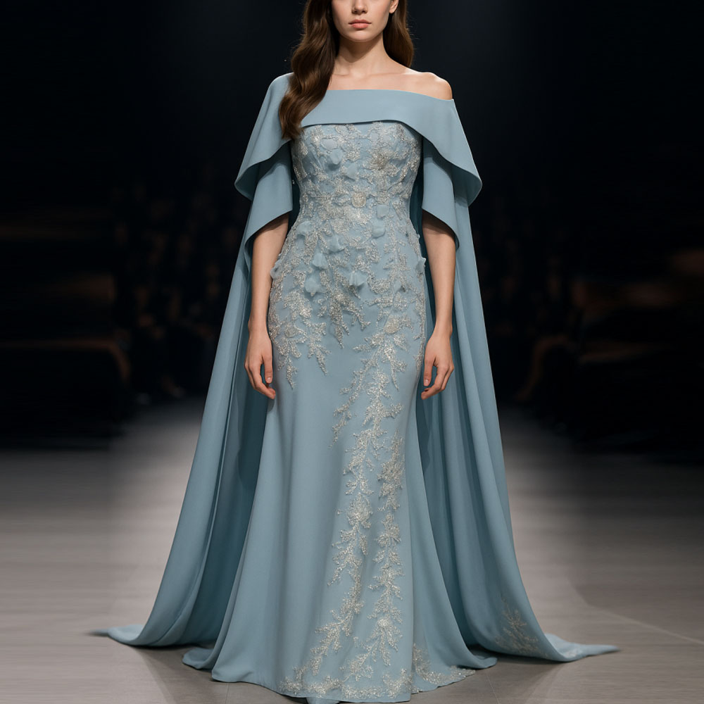 Vestidos de noite elegantes personalizados com xale 2025 fora do ombro apliques de lantejoulas formal فسات intelliات
