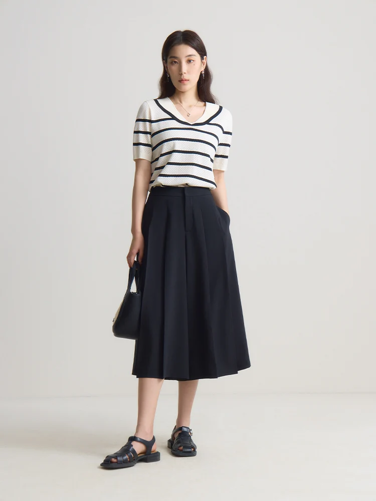 DUSHU OVERSIZE Hepburn สไตล์เอวสูงแฟชั่น Cropped กางเกงกระโปรง 2024 ฤดูร้อนใหม่เดินทางอเนกประสงค์หลวม Fit24DS82131