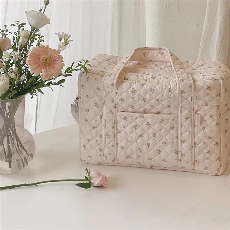 Bolsa de armazenamento para mamãe, bolsa de ombro multifuncional, moda algodão acolchoado, floral, portátil, leve, bolsa crossbody