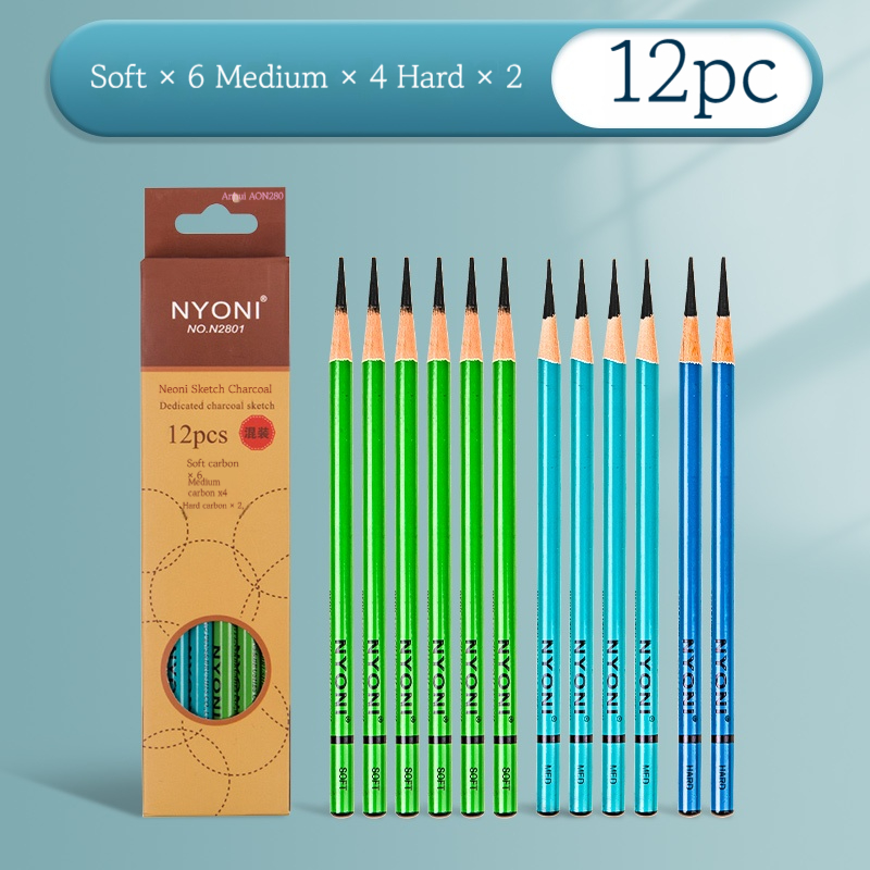 NYONI 10/12 Pencils art supplies Shading Drawing pencils to draw professionals hard medium Soft Core Drawing Supplies