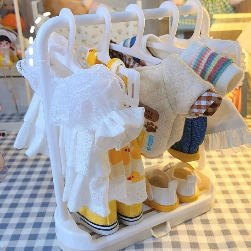 10 pçs/set mini cabide de roupas para labubu e outras bonecas de 17cm labubu sapato rack boneca acessórios brinquedos das crianças