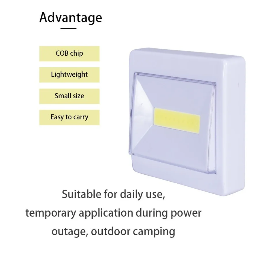 Luz LED nocturna superbrillante, luces LED COB de 3W para armario, lámpara con interruptor operada por batería para camino, escaleras, armario, iluminación